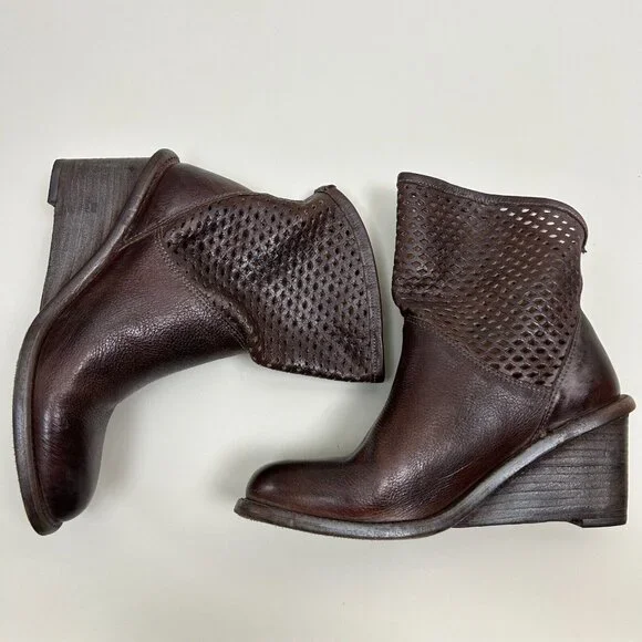 Bed Stu Boots Womens Size 8 Brown Dutchess Teal Cut Out Wedge Booties Ladies - Picture 6 of 14